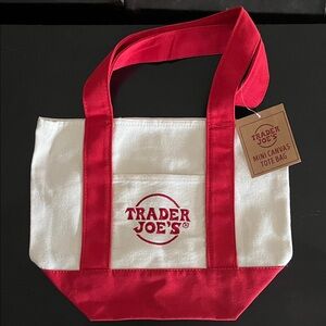 Trader Joe's Red and White Canvas Tote Bag